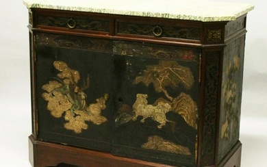 A GOOD LOUIS XVTH STRAIGHT FRONTED COMMODE with Chinese