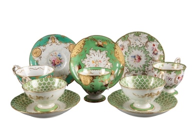 A GROUP OF FOUR H & R DANIEL ACANTHUS SHAPE CUPS AND SAUCERS...