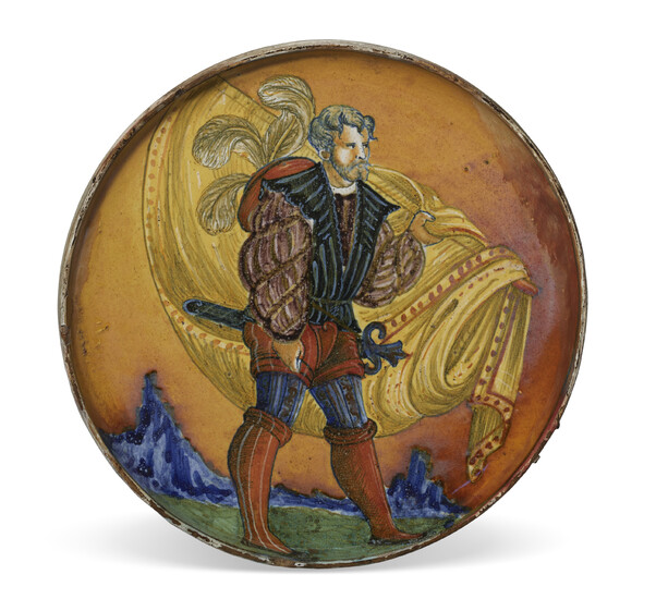 A GUBBIO MAIOLICA GOLD AND RUBY LUSTRED DATED ISTORIATO FOOTED SHALLOW BOWL (COPPA) 1536, MAESTRO GIORGIO ANDREOLI WORKSHOP, ALMOST CERTAINLY PAINTED BY FRANCESCO ‘URBINI’