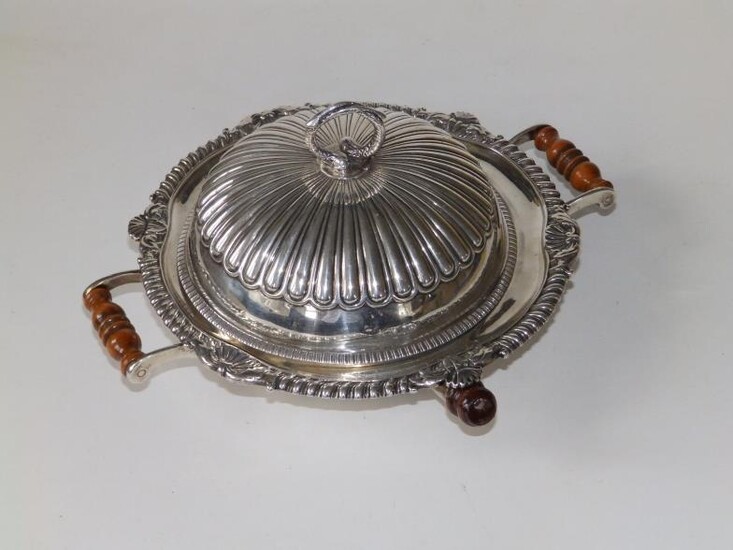 A George III silver heated muffin dish, the reeded...