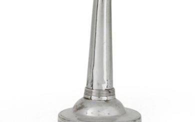 A George III silver wine funnel, London, 1791, maker probably A.F., the straining section with side clip and beaded rim, the detachable reeded funnel possibly associated, marks rubbed (lion passant only), 12.7cm long, approx. weight 2.6oz