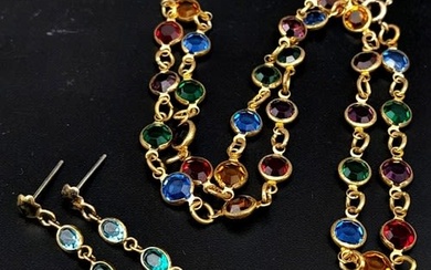 A Gold Filled Jewellery Set. Featuring a multi-coloured gem...