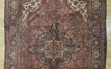 A HANDKNOTTED PURE WOOL SEMI-ANTIQUE PERSIAN GHARAJA RUG
