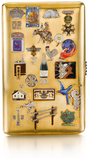 A JEWELLED GOLD AND ENAMEL COMMEMORATIVE CIGARETTE CASE, FRENCH, EARLY 20TH CENTURY