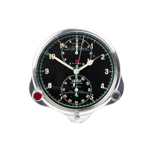 A Jaeger 'Temps du Marche' 8-day chronograph car clock, Swiss made