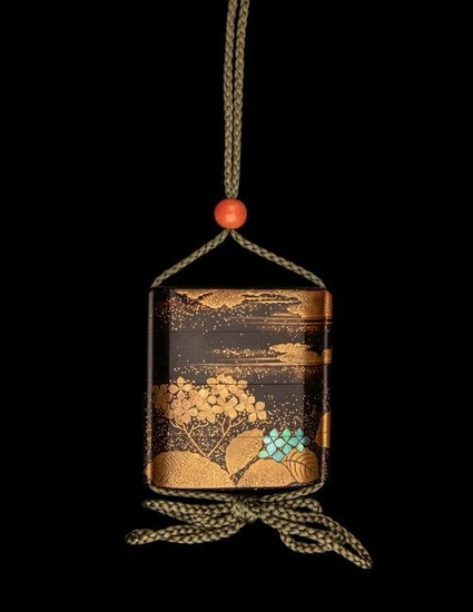 A Japanese Gold and Brown Lacquer Three-Case Inro