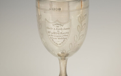 A LARGE STERLING SILVER KIDDUSH CUP BY MORRIS SALKIND....