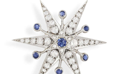A LATE 19TH CENTURY DIAMOND AND SAPPHIRE BROOCH,...