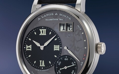 A. Lange & Söhne, Ref. 117.035 A highly uncommon and unusual platinum wristwatch with date, power reserve indication, semi-transparent dial, guarantee and box, number 25 of a 200 pieces limited edition