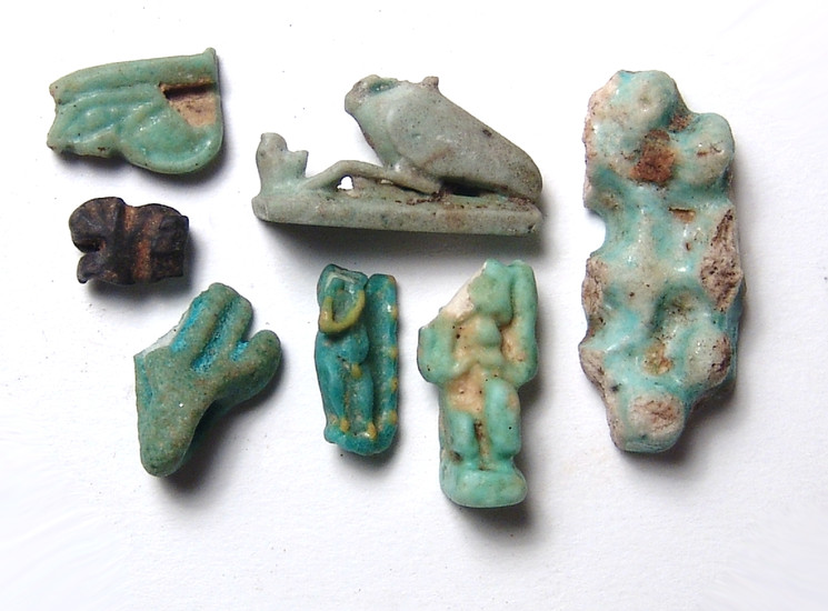 A Lot of 7 Egyptian faience amulet fragments