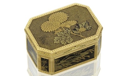 A Louis XV gold and Japanese lacquer snuff box maker's mark poorly struck, almost certainly Pier...