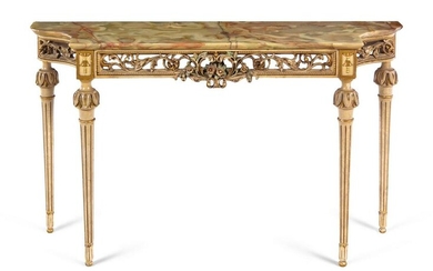 A Louis XVI Style Painted and Parcel Gilt Onyx-Top