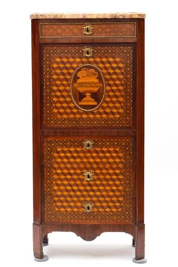 A Louis XVI ormolu-mounted tulipwood, amaranth, kingwood and sycamore parquetry secretaire à abattant