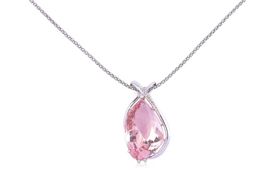 A MORGANITE AND DIAOND PENDANT ON CHAIN