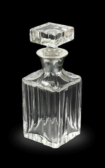 A Mappin & Webb silver mounted glass decanter
