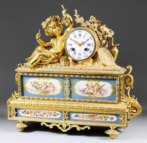 A Mid 19th Century French Gilt Brass and Porcelain...