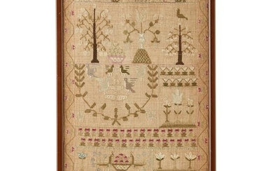A NEEDLEWORK SAMPLER INDISTINCTLY DATED 1777 worked in