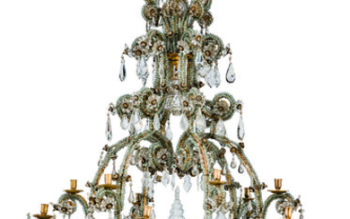 A NORTH ITALIAN GILT-METAL MOULDED AND CUT-GLASS TWELVE-LIGHT CHANDELIER