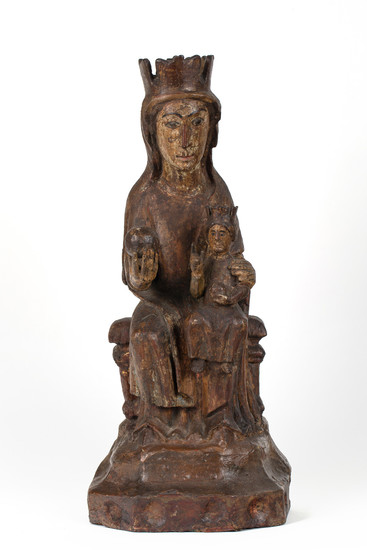 A NORTHERN SPANISH SCULPTURE OF THE ENTHRONED VIRGIN AND CHILD (SEDES SAPIENTIAE), CIRCA 1200