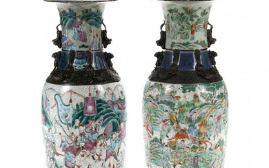 A Near Pair of Chinese Crackleware Warrior Floor Vases