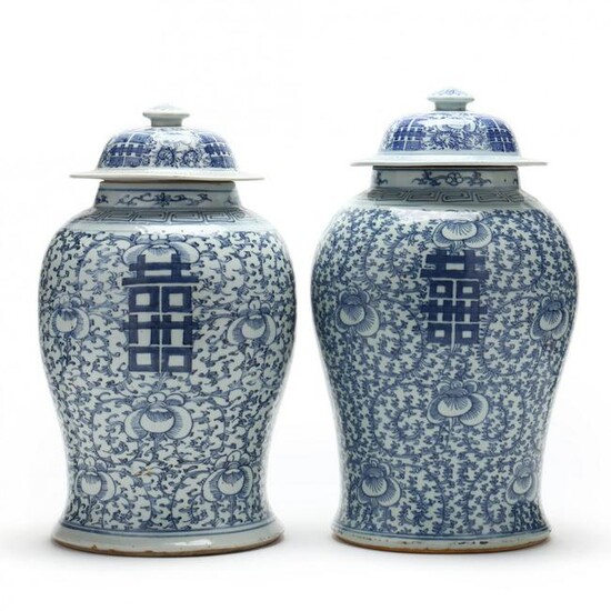 A Near Pair of Chinese Porcelain Double Happiness