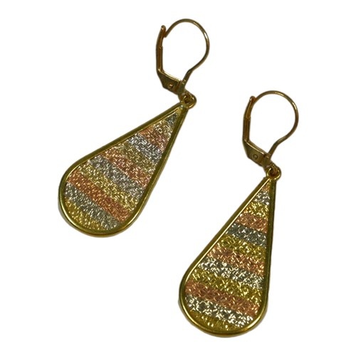 A PAIR OF 14CT BICOLOUR GOLD DROP EARRINGS Teardrop form wi...