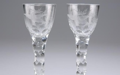 A PAIR OF 18TH CENTURY FACET-STEM WINE GLASSES