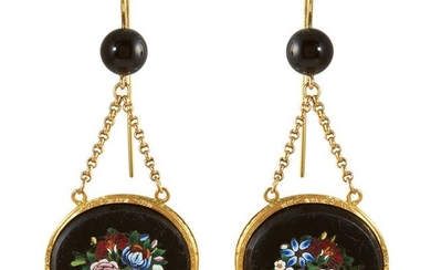 A PAIR OF ANTIQUE MICROMOSAIC AND ONYX EARRINGS, 19TH