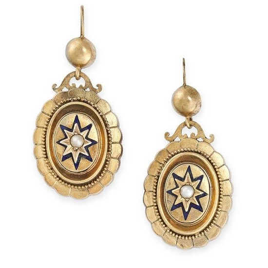 A PAIR OF ANTIQUE PEARL AND ENAMEL EARRINGS, 19TH