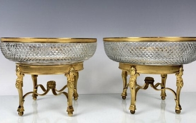 A PAIR OF DORE BRONZE MOUNTED BACCARAT CENTREPIECES