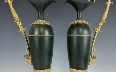 A PAIR OF EMPIRE STYLE BRONZE EWERS