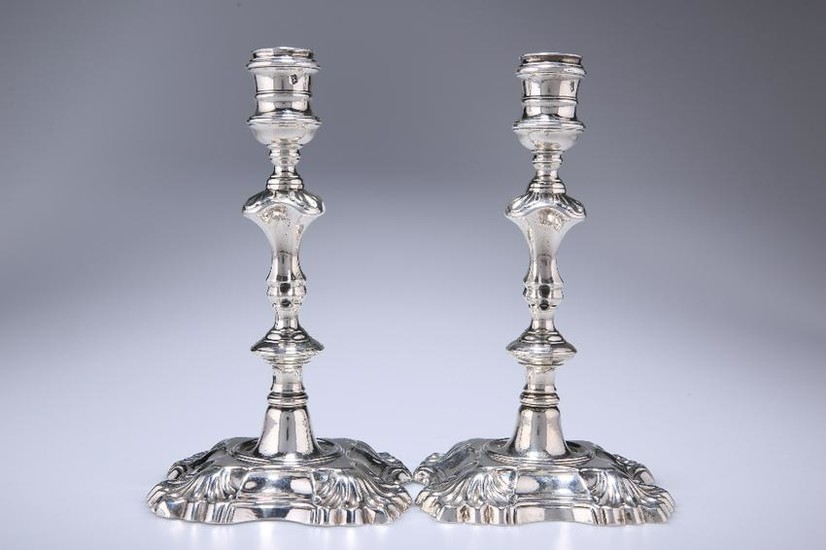 A PAIR OF HANDSOME GEORGE II SILVER CANDLESTICKS, MARY