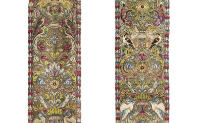 A PAIR OF ITALIAN SILK AND METAL THREAD EMBROIDERED PANELS, LATE 17TH CENTURY