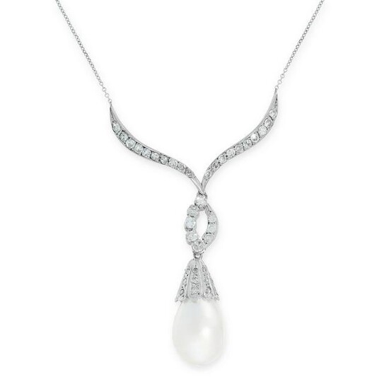 A PEARL AND DIAMOND PENDANT NECKLACE the stylised body