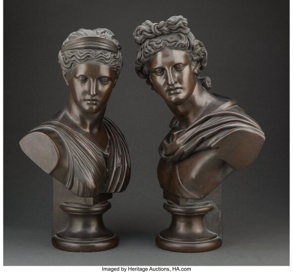 A Pair of Bronzed Neo-Classical Busts 22 x 16 x