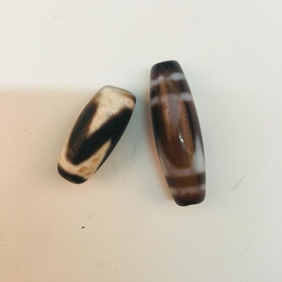 A Pair of Chinese Agate Beads
