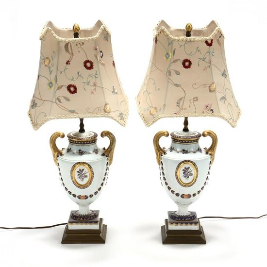 A Pair of Chinese Export Style Porcelain Table Lamps