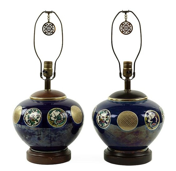 A Pair of Chinese Polychrome Glazed Ceramic Lamps.