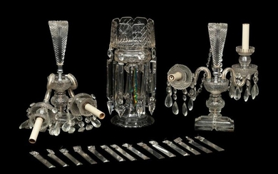 A Pair of Cut Glass Two-Light Candelabra and a Similar