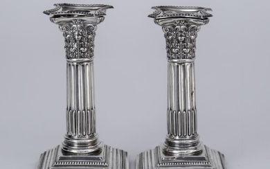 A Pair of Edward VII Silver Pillar Candlesticks, By...