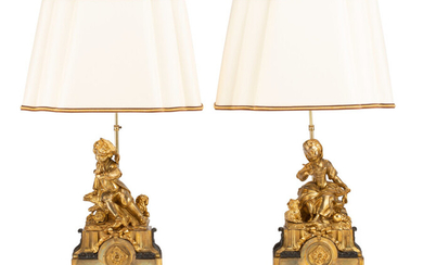 A Pair of French Gilt Bronze Figural Lamps (late 19th-early 20th century)