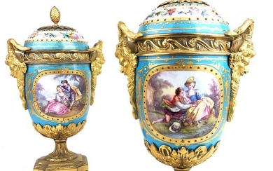 A Pair of French Sevres Porcelain & Bronze Vases