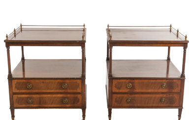 A Pair of Georgian Style Mahogany Two-Tier Side Tables