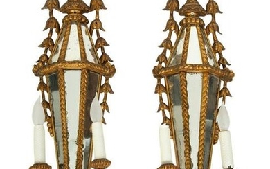 A Pair of Italian Giltwood Two-Light Wall Mounts Height