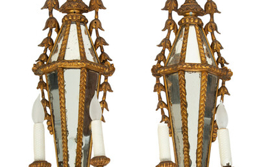 A Pair of Italian Giltwood Two-Light Wall Mounts