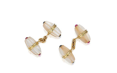 A Pair of Mother-of-Pearl and Gem-Set Cufflinks,, by Tiffany & Co.