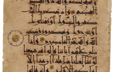 A Qur'an leaf in eastern Kufic script on paper, Persia,...