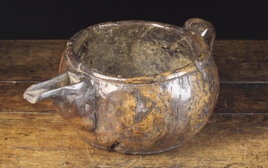 A Rare 18th Century or Earlier Dug-out Burr Oak Pouring Vessel with cut out handle and spout, fine c