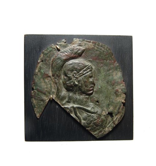 A Roman bronze applique depicting a Minerva