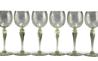 A SET OF SIX CONTINENTAL ART DECO ENGRAVED HOCK